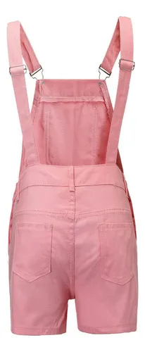 Overol De Mezclila Mujer Short Moda Simple Multibolsillos