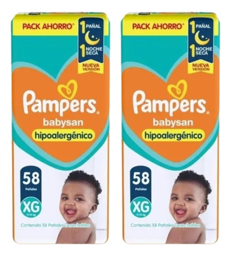 2un Pañales Pampers Babysan  Xg 58 u