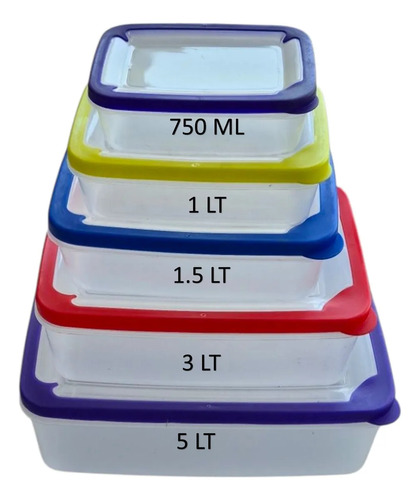 Set De Tuppers Recipientes Herméticos Contenedor Juego De 5 Piezas Para Comida Congelar Microondas Con Tapa Reutilizables Recipientes Multicolor Yesh Market Modelo 2005