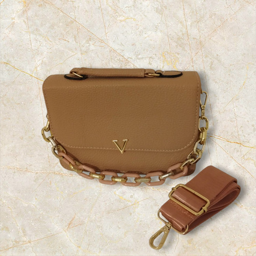 Cartera Bandolera Dama Con Cadenas Doradas Con Rosa Rosa Pálido Lisa Rosa