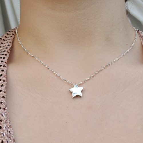 Imagen 5 de 7 de Cadena Plata Rolo Con Dije Plata Estrella 13mm