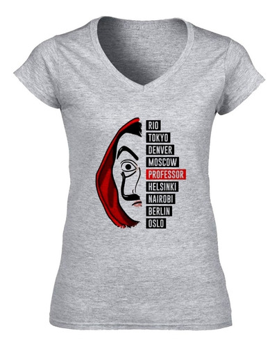 Remera Mujer La Casa De Papel Personajes  Escote V