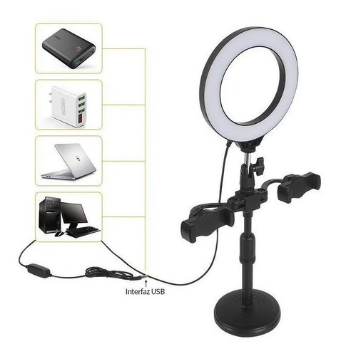 Aro Luz Led 16cm Maquillaje Lampara Con Soportes Foto Video
