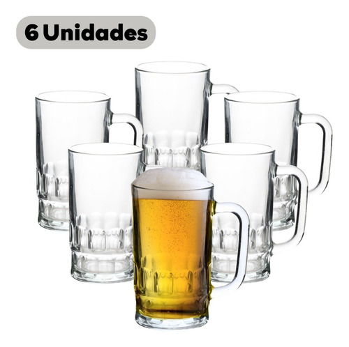 Caneca De Chopp Cerveja Copo Vidro 360ml Restaurante Kit 6