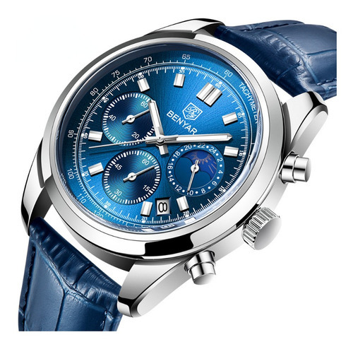 Benyar Reloj De Negocios De Cuero Impermeable 5atm Para Homb Color De La Correa Azul