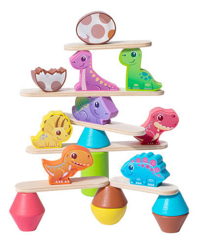 Juego Dinosaurios Y Figuras Apilables De Madera Montessori Color Dinosaurio