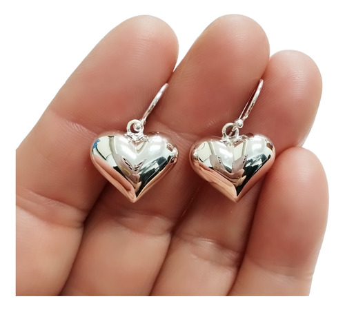 Aros Plata 925 Corazón Con Gancho, Pulidos, Bombe, Colgantes