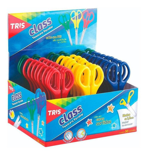 Tesoura Escolar Tris Class 13 Cm Caixa Com 30