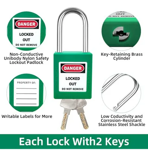 Candados Loto Verde Set-10pcs, Seguridad Eléctrica Osha