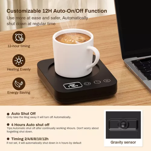 Calentador de tazas, calentador de café para escritorio con sensor de  gravedad, calentador de tazas de café con apagado automático  2/4/6/8/10/12H