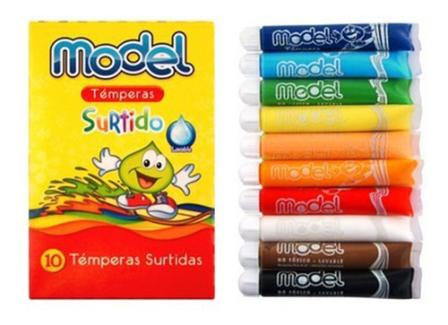Tempera Escolar Model Pack Por 10 Colores  Pack X 10 Cajitas