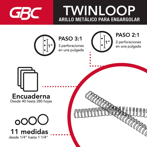 Arillo Metálico Twinloop Gbc M500144 7/16 Pulgadas-100 Pzs