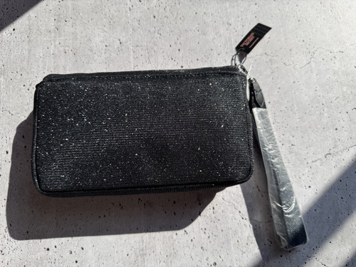 Phone Wristlet Billetera/cartera Con Muñequera Secret Color Black Sparkle Diseño De La Tela Liso