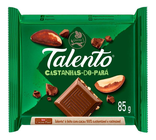 Chocolate ao Leite com Castanha-do-Pará Garoto Talento Pacote 85g