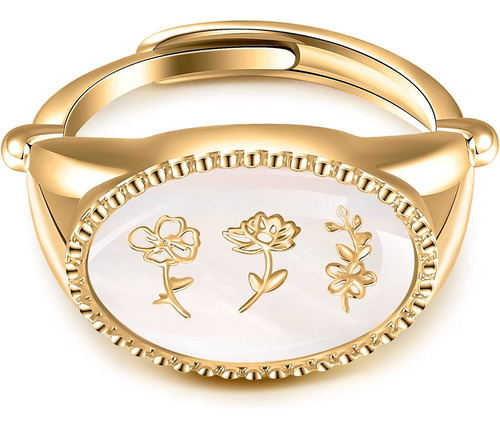 Paffartt Chunky Birth Flower Ring Adjustable 14k Gold Rings 