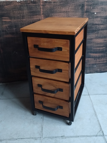 Imagen 5 de 5 de Cajonera Industrial Hierro Madera Rústica Guardado Móvil