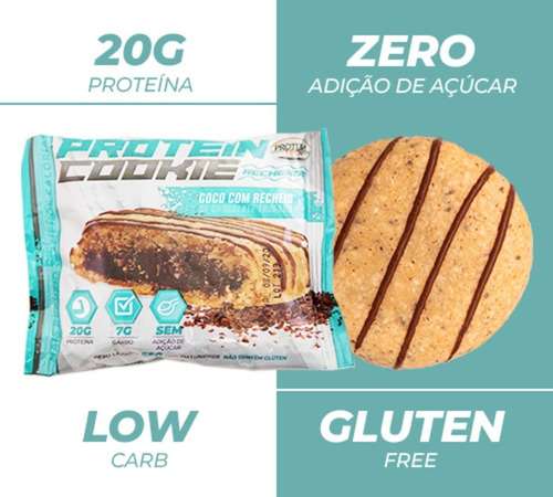 3x Cookie Proteico Proteintech Coco Com Recheio Chocolate