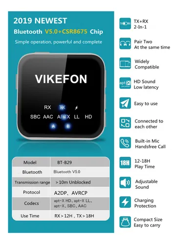 Transmisor Receptor De Audio Vikefon Csr8675 Aptx Hd/ll 5.0