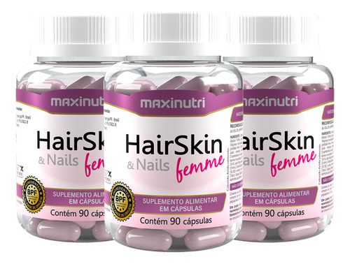 Kit 3 Hairskin Nails Femme Cabelos Pele E Unhas 90 Cápsulas