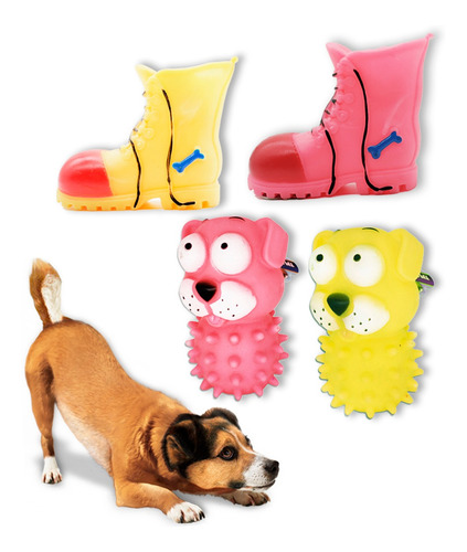 Imagem 3 de 6 de Kit Mordedor Pet Brinquedo P/ Cachorro 4pçs Brinca Exercita