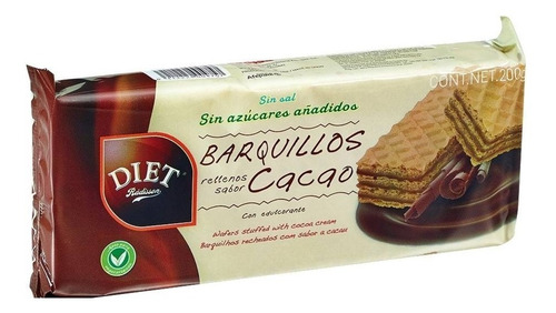 Imagen 1 de 1 de Galletas Diet Radisson Barquillos Cacao Sin Azucar 200 Gr