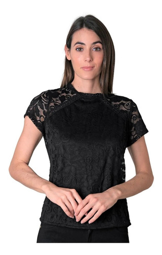 Blusa Manga Corta, Cuello Redondo, De Encaje.. 697-4261