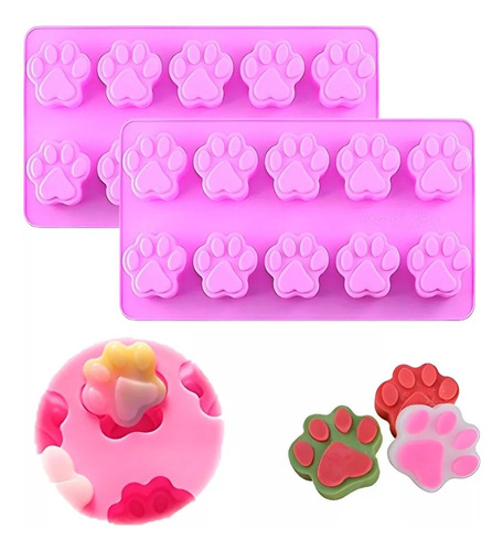 X2 Molde Para Chocolates Patitas De Perro Silicona Color Rosa PasteleriaCL