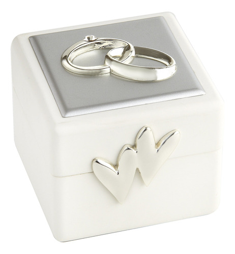 Elegance Caja De Anillos De Boda Con Anillos Dobles, Plata