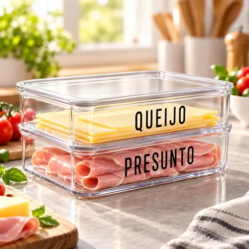 Porta Frios Pote Hermético Acrílico Presunto Queijo Tampa
