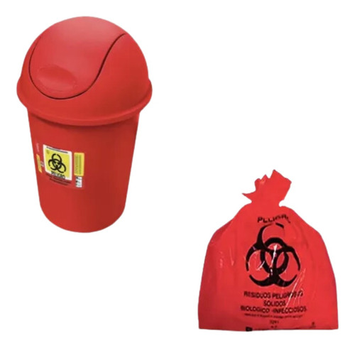 Bote Basura Rojo Plástico Desechos Rpbi 45lt Bolsas Incluida