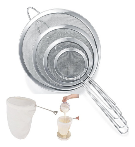 Coladores Cernidores Escurridor Acero Inoxidable Juego 5 Pzs Plateado