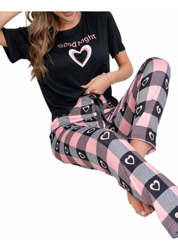 Pijama De Mujer - Pantalón Cuadros Remera