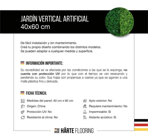 Imagen 2 de 6 de Jardin Vertical Artificial Muro Verde Enredadera 40x60 X 10