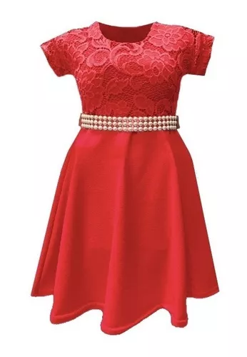 Vestido Infantil de Festa Vermelho Princesa com Renda Gliter e