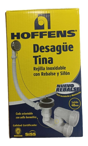 Desagüe Tina, Acero Inoxidable Con Rebalse Y Sifón  Hoffens