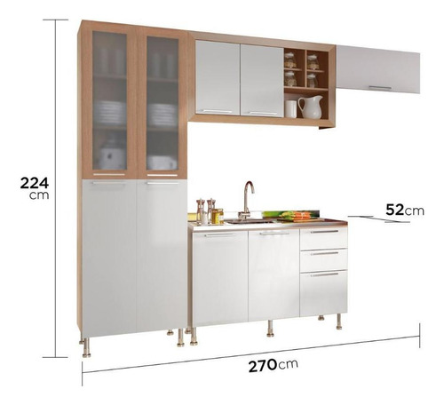 Ditália Aspen 45 Armário cozinha compacta 4 pç cor carvalho e branco 