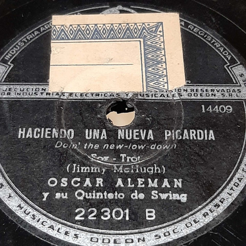 Pasta Oscar Aleman Su Quinteto De Swing Odeon C314