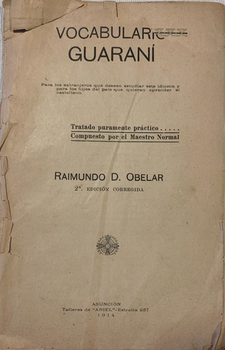 Libro Vocabulario Guarani Raimundo D. Obelar