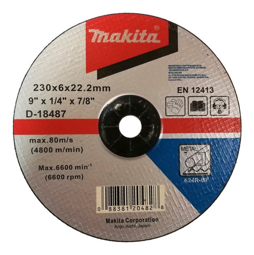 Disco De Desbaste Makita 230 X 6 X 22 Mm P/ Metales D-18487