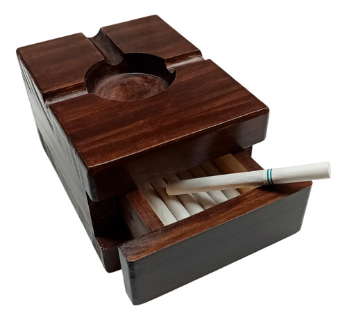 Cenicero De Madera Lustrada Artesanal De Mesa Marrón Cenicero Con Cajon