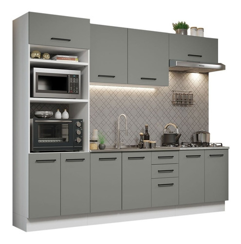 Mueble De Cocina Alacena Madesa Agata Sin Lavadero 270 Cm Color Gris