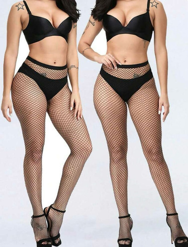 Set De Medias De Red Elasticas Liguero Negro Unitalla