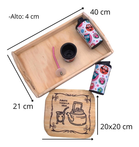 Imagen 3 de 10 de Bandeja Madera Porta Pava Juego Mate Yerbera Azucarera 40 Cm