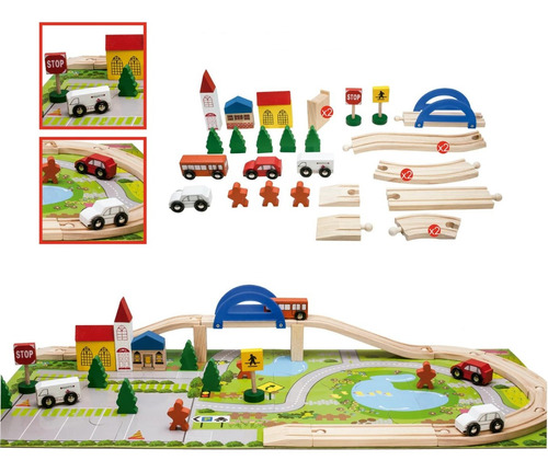 Autopista De Madera Didáctica P/ Armar Cubeta Toys 