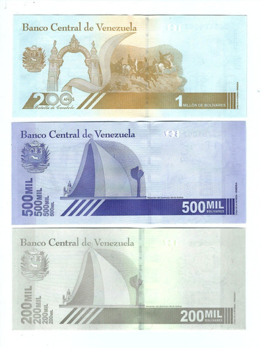 Imagen 2 de 5 de Venezuela - Lote 3 Billetes 1 Millón/500 Mil/200 Mil - Unc