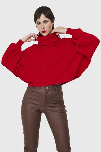 Sweater Crop Manga Murciélago Rojo Nicopoly