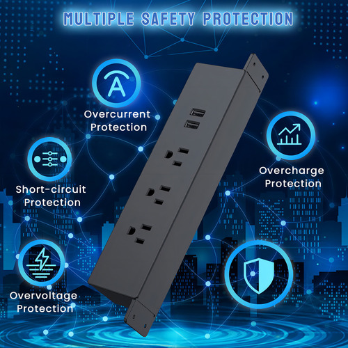 Haylink Toma De Corriente Para Escritorio Con Usb, Regleta De Alimentación Protector De Sobretensiones Con 3 Salidas De Ca, Cable De Alimentación De 1,8 M, Aprobación Ul (negro)