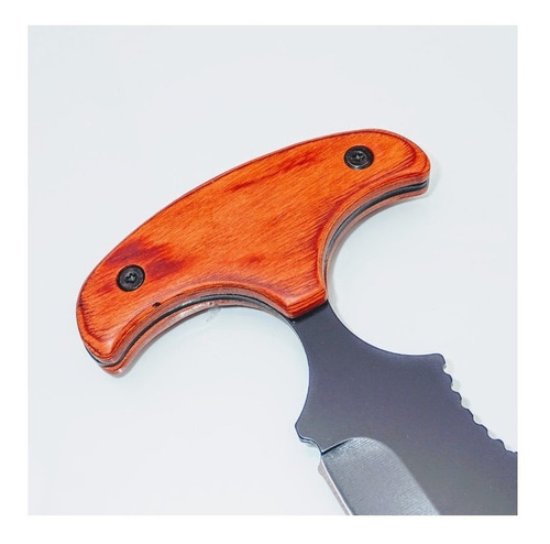 Faca Punhal Push Dagger Aco E Cabo De Madeira Com Bainha Cor Preta