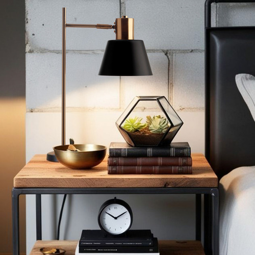 Lámpara De Mesa Moderna Gamalux Decolamp S3043T Estructura Metálica Negro y Dorado