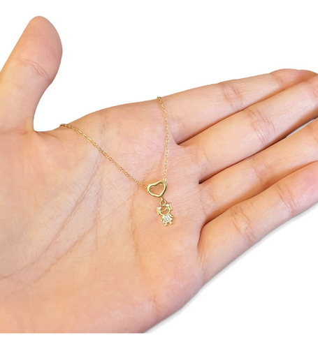 Cordão Com Pingente Criança De Ouro 18k Americana 45cm Cor Menina